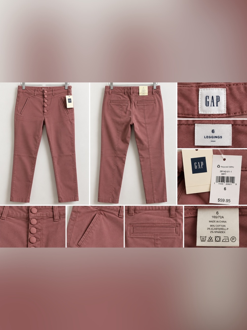 NWT Gap Dusty Rose Button Front Skinny Legging Pants Size 6